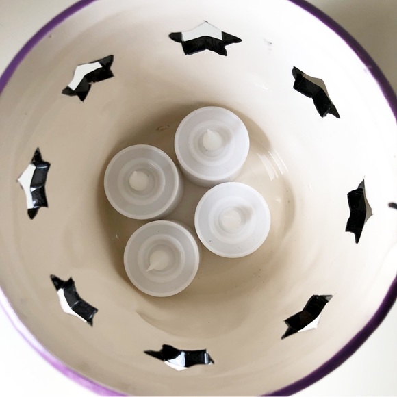 Ceramic Halloween Bucket Candle or Candy Holder Handle Open Stars Hand Painted - Picture 5 of 10